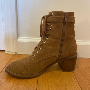 Brown suede Lace Up Combat Boots with heel Sz 8